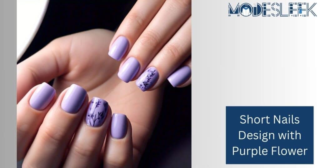 Short Nails Design with Purple Flower