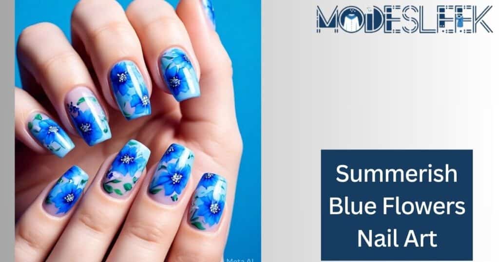 Summerish Blue Flowers Nail Art