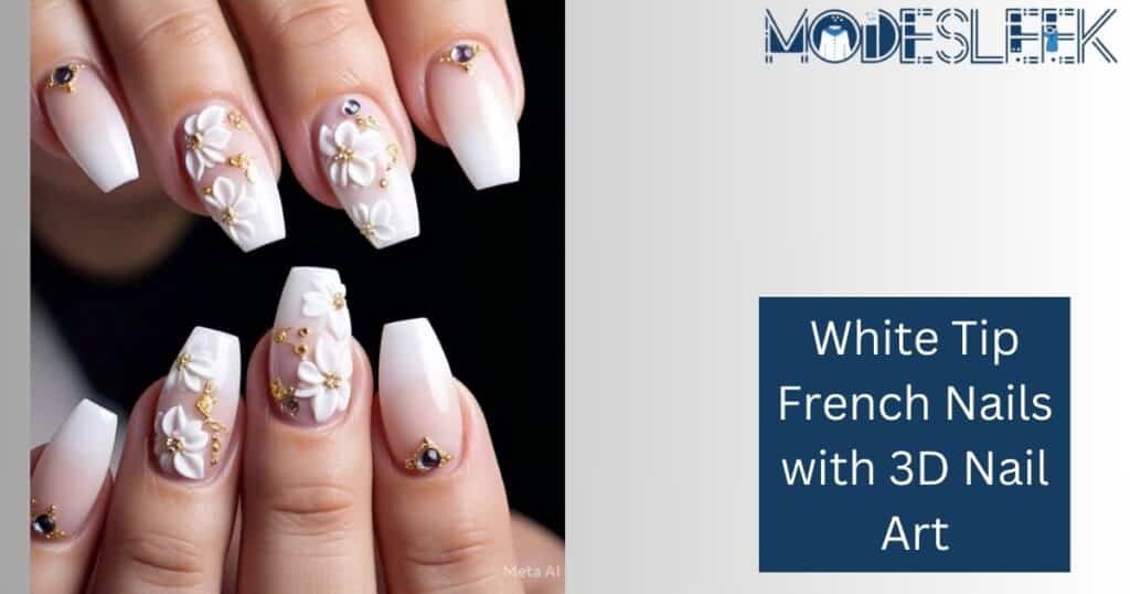 White Tip French Nails with 3D Nail Art